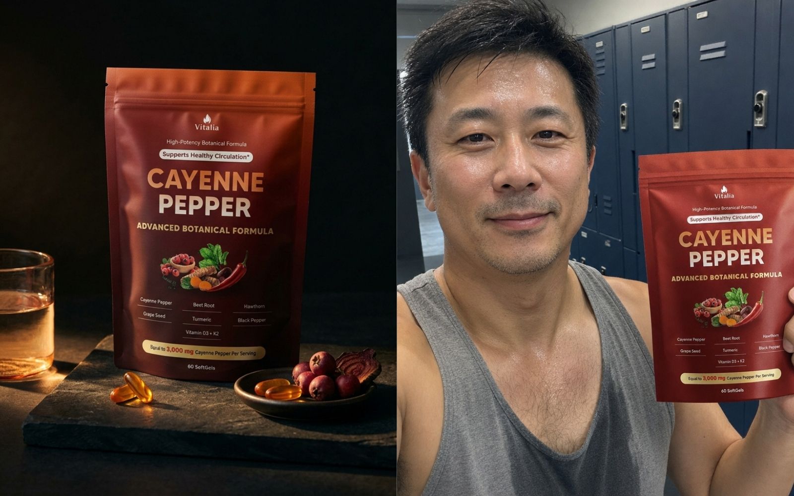 [REPLACE: Vitalia Cayenne Pepper softgel bottle on a warm-toned background]