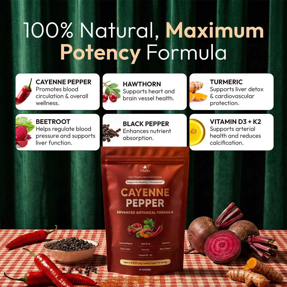 Vitalia Cayenne Pepper Softgels